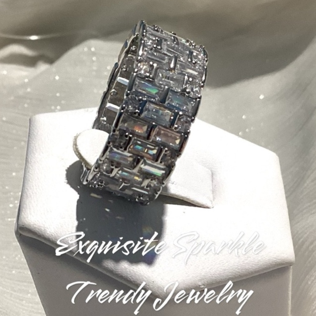 - Luxurious Sterling Silver Baguette Round Cz Diamond Weave Style Band 59$